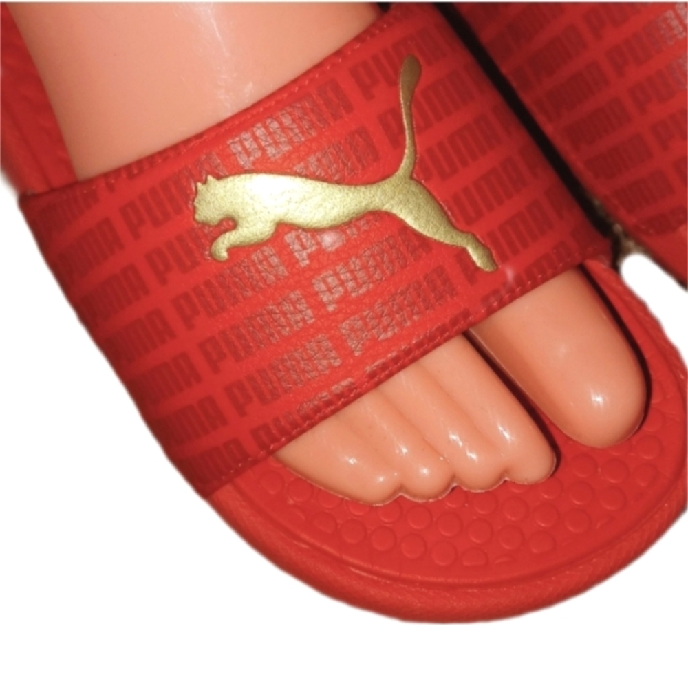 Puma | Women's Red Slide Flip Flops - Picture 2 of 5